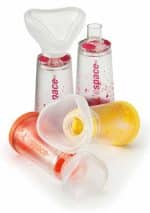 CAMERA DISTANZIATRICE PER EROGATORI SPRAY PREDOSATI L'ESPACE220ML PEDIATRICO SPAZIO MORTO 49ML CON MASCHERA VALVOLA INSPIRAZIONE 2 VALVOLE ESPIRAZIONE CODICE COLORE GIALLO