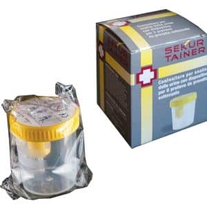 CONTENITORE PER URINA SEKUR TRAINER CON TAPPO A VITE E SONDAPER PRELIEVO DA PROVETTA SOTTOVUOTO 120ML