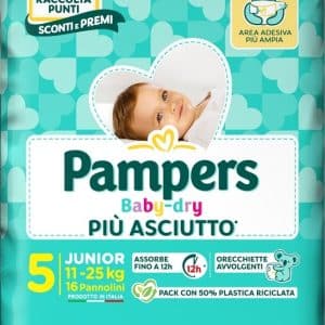PAMPERS BABY DRY PANNOLINO DOWNCOUNT JUNIOR 16 PEZZI