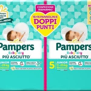 PAMPERS BABY DRY PANNOLINO DUO DOWNCOUNT JUNIOR 32 PEZZI
