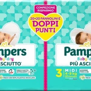 PAMPERS BABY DRY PANNOLINO DUO DOWNCOUNT MIDI 40 PEZZI