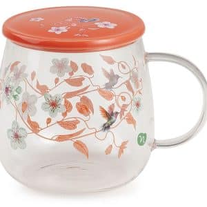 NEAVITA TAZZA IN VETRO CON COPERCHIO ROSA 450 ML INFUSI DI PRIMAVERA