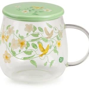 NEAVITA TAZZA IN VETRO CON COPERCHIO VERDE 450 ML INFUSI DIPRIMAVERA